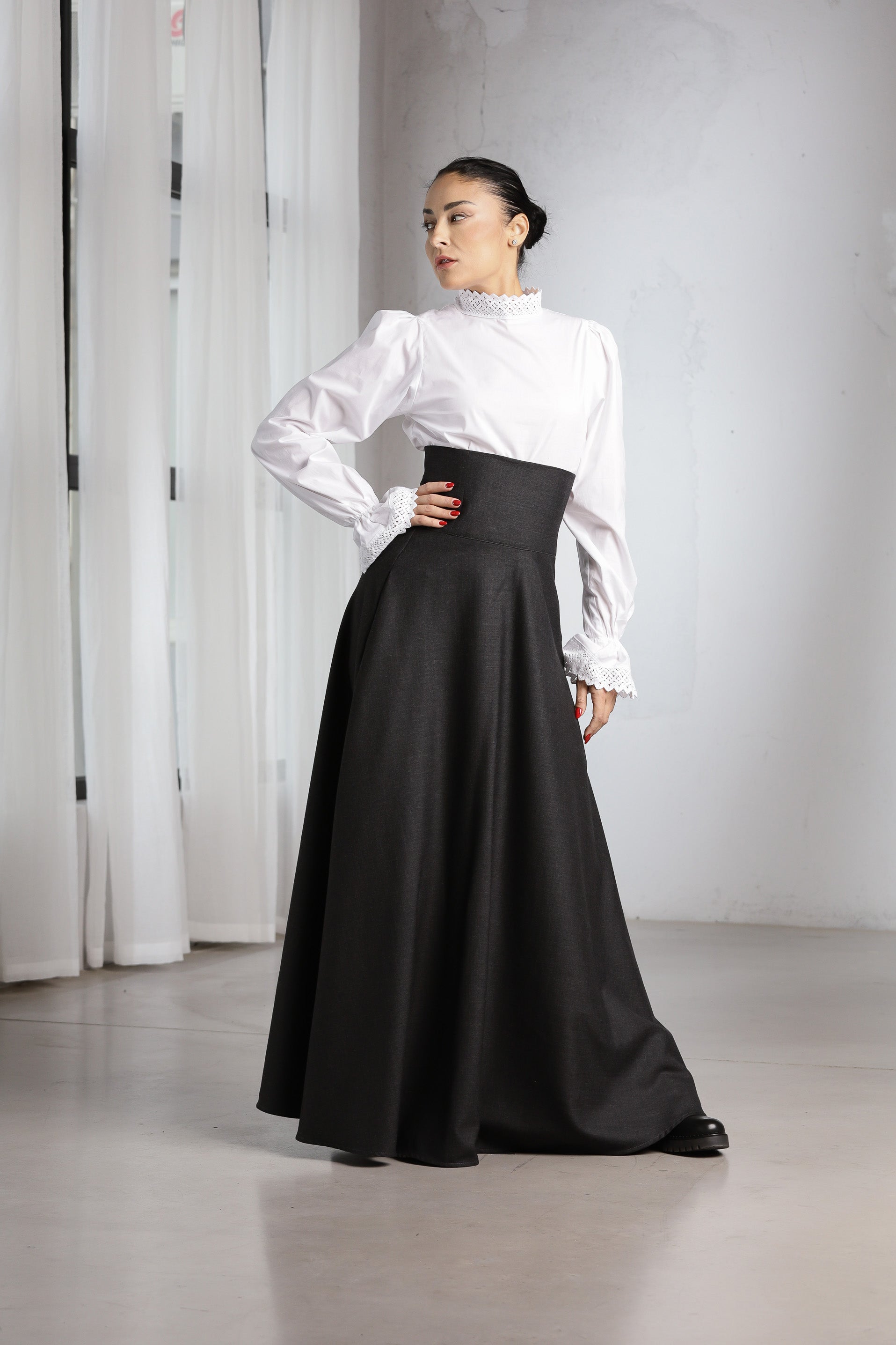 Black A-Line Maxi Skirt with Corset Back Detail