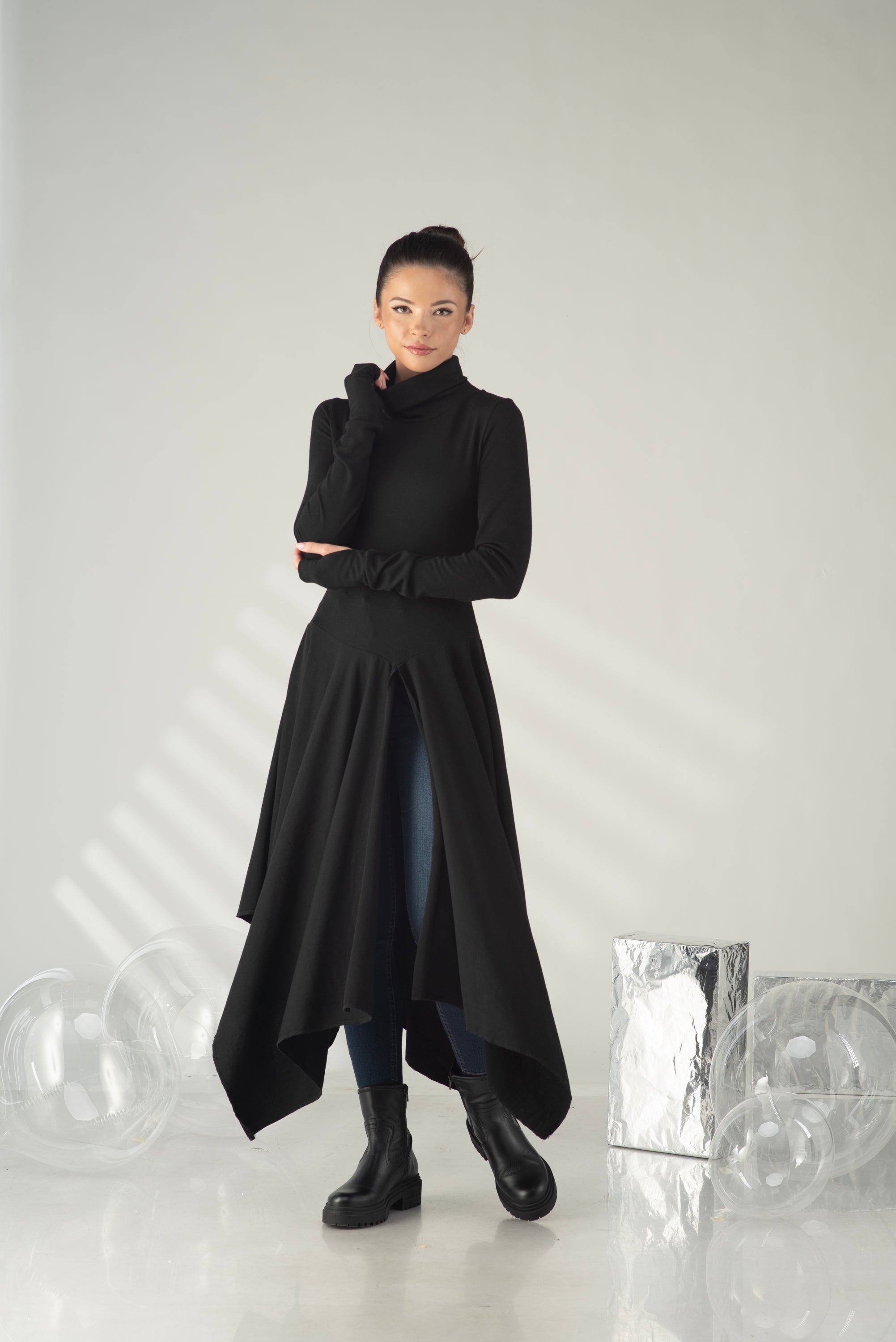 Black Asymmetrical Tunic Top – Long Sleeve Avant Garde Top