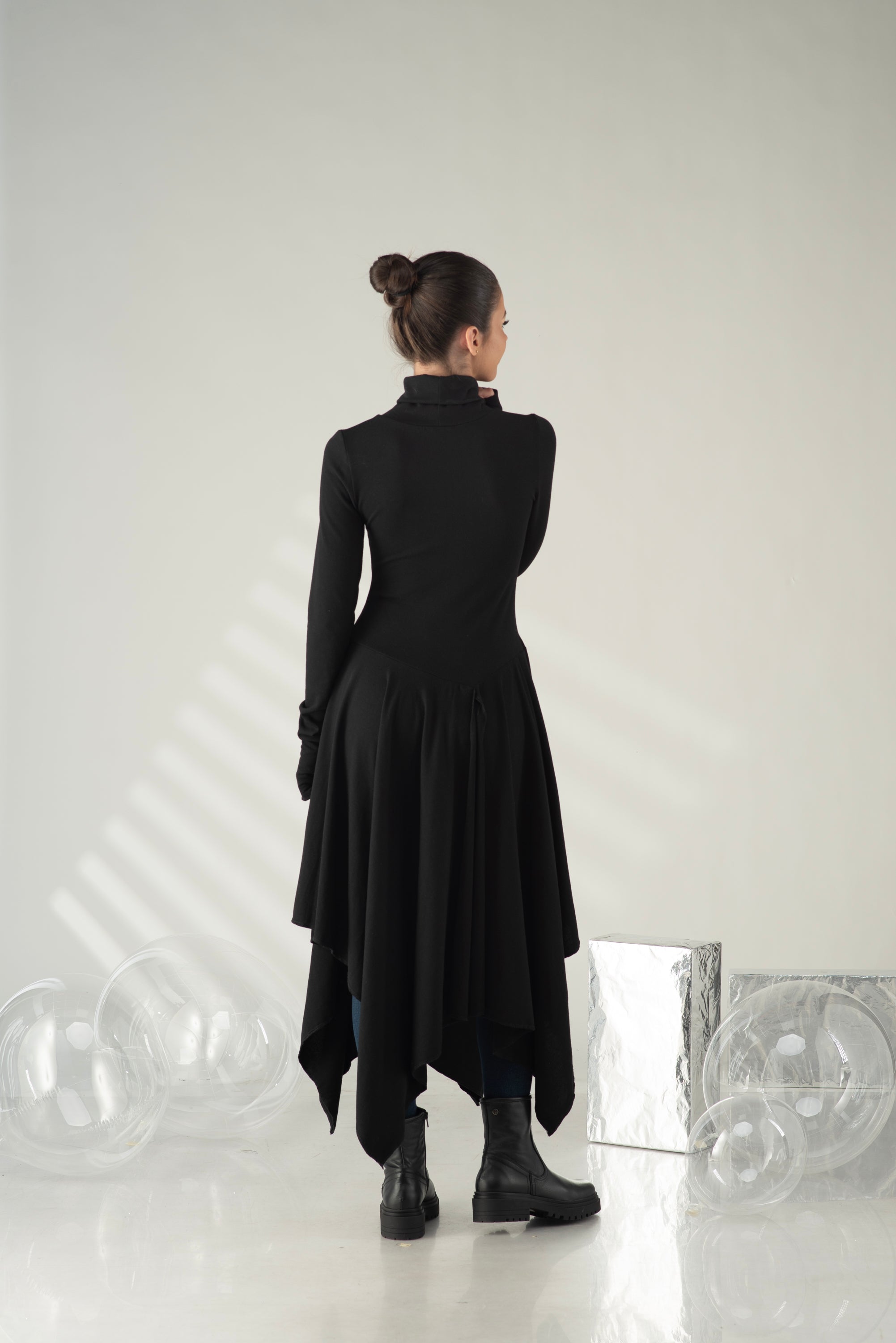 Black Asymmetrical Tunic Top – Long Sleeve Avant Garde Top