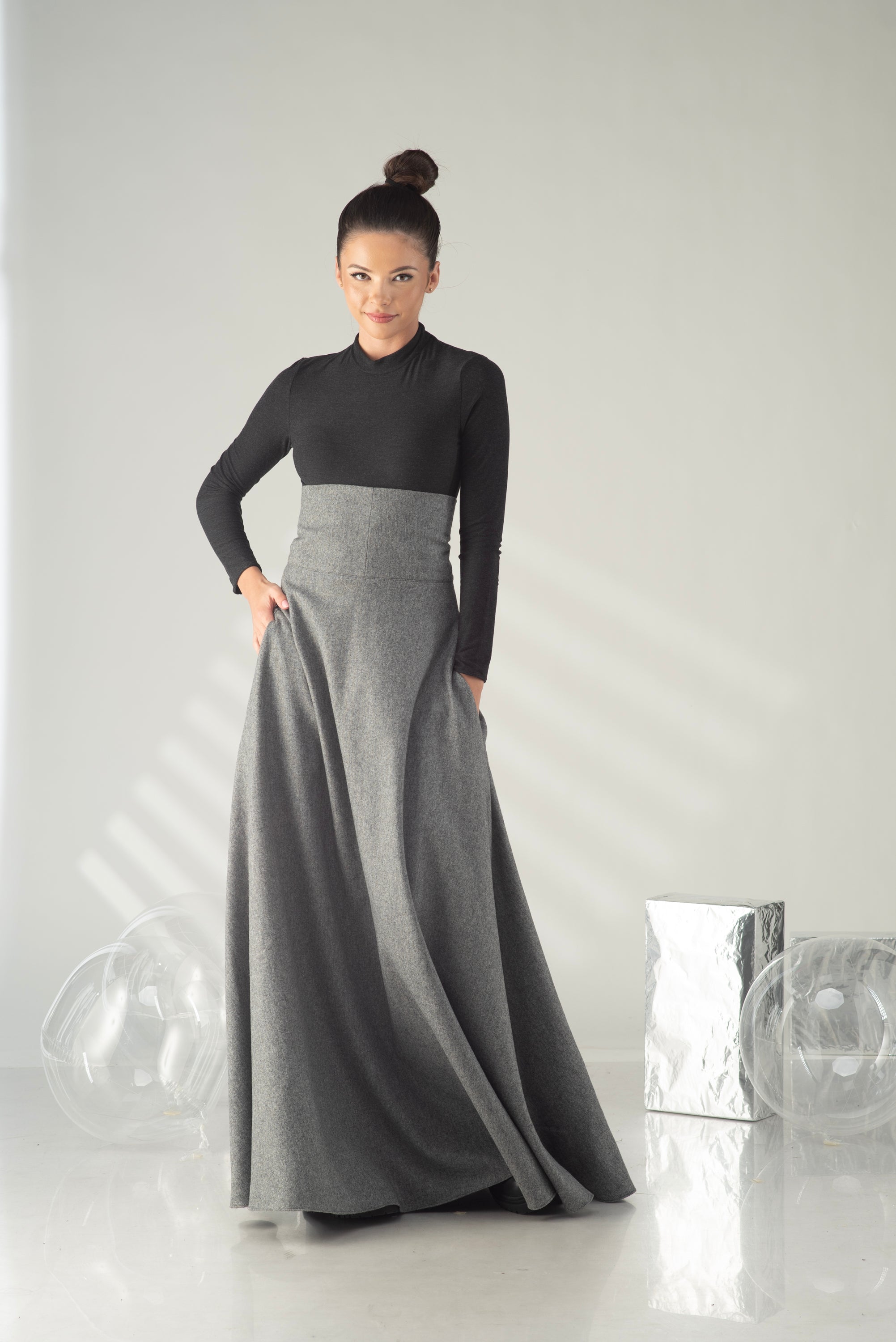 High Waist Sculptural Maxi Skirt – Architectural Elegance