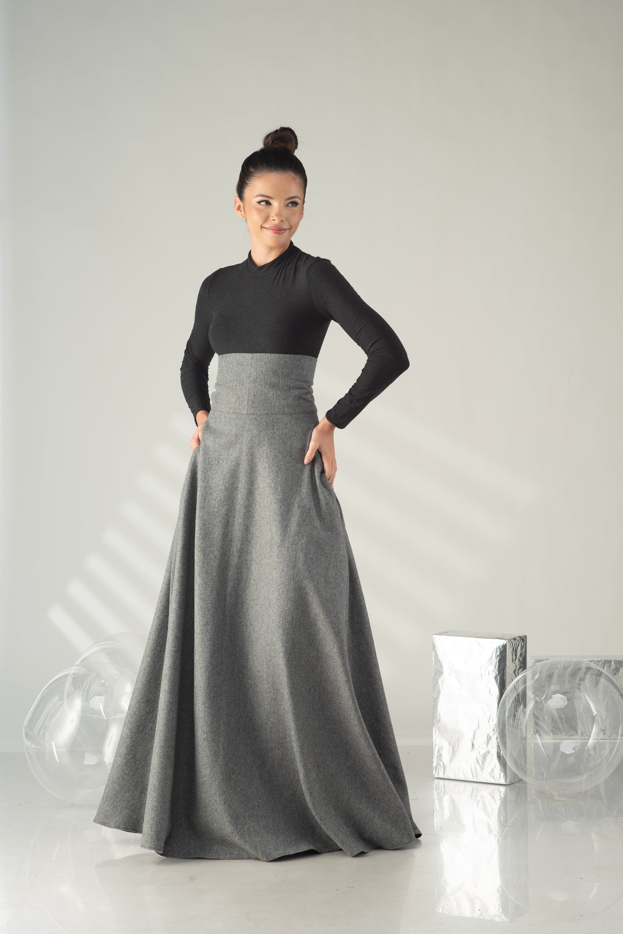 High Waist Sculptural Maxi Skirt – Architectural Elegance