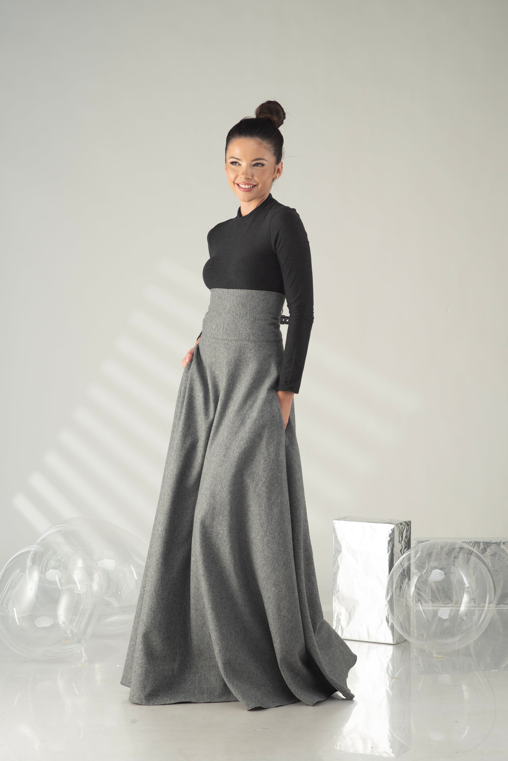 High Waist Sculptural Maxi Skirt – Architectural Elegance