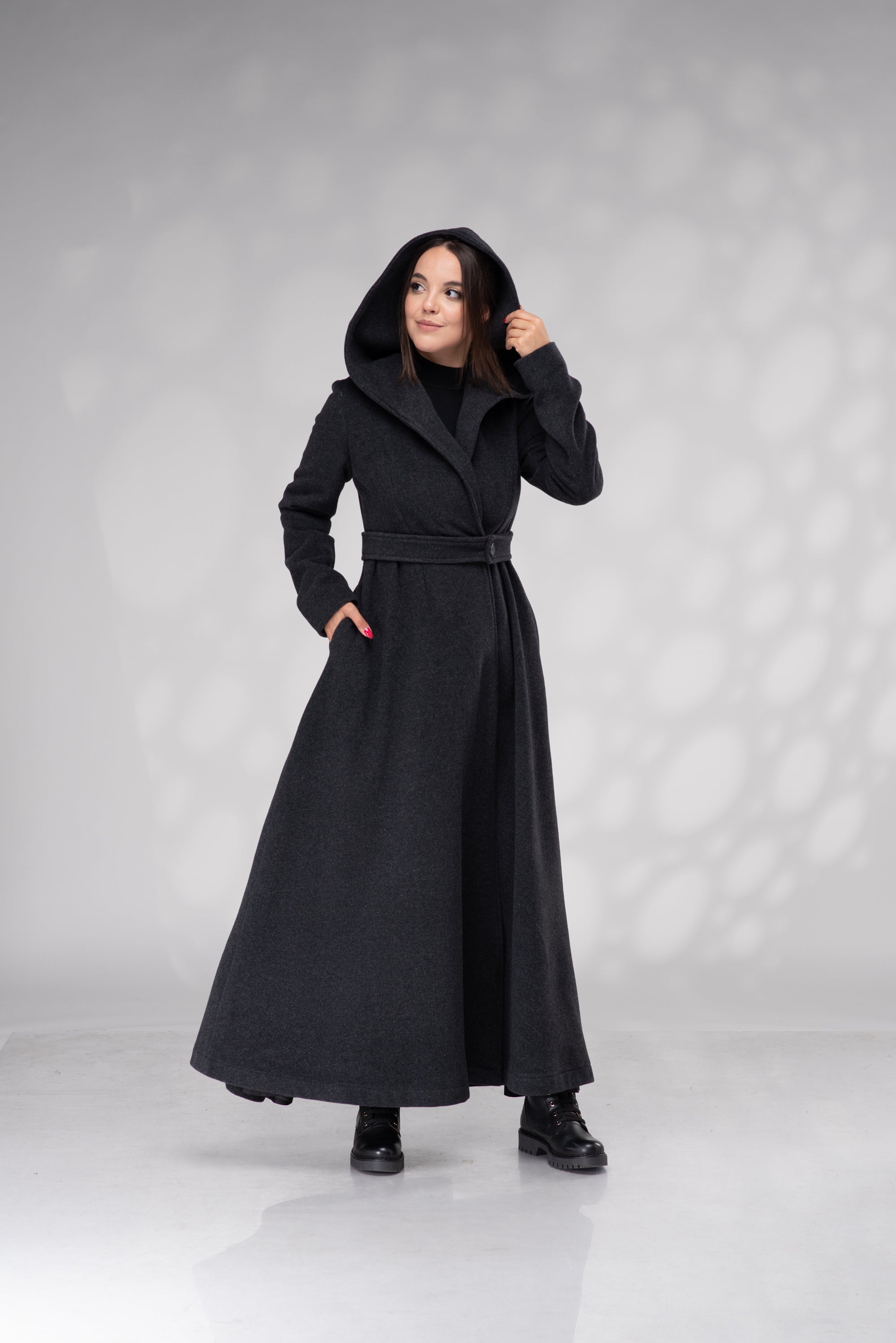 Hooded Maxi Wool Coat – Elegant Full Length Winter Coat