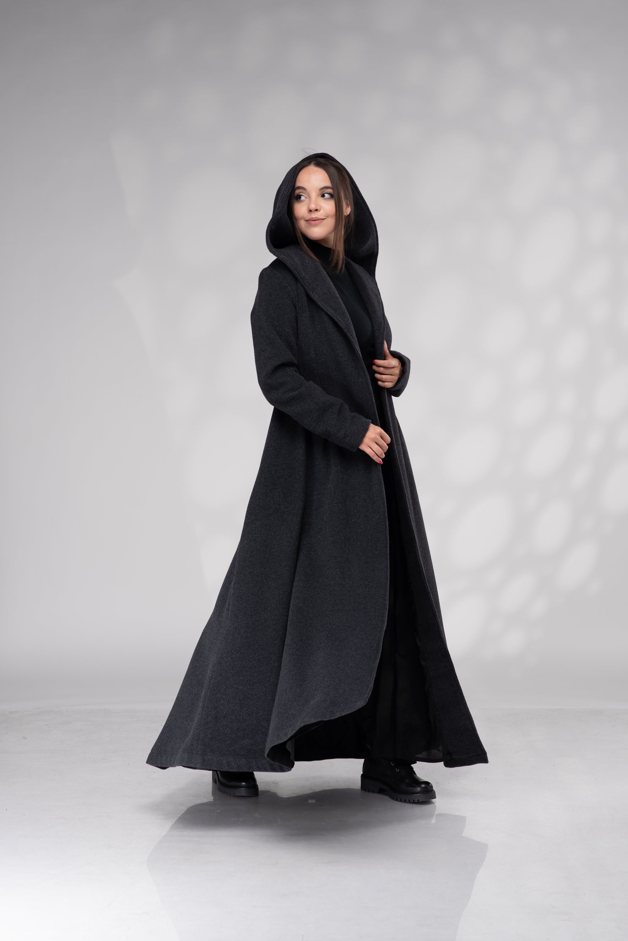 Hooded Maxi Wool Coat – Elegant Full Length Winter Coat