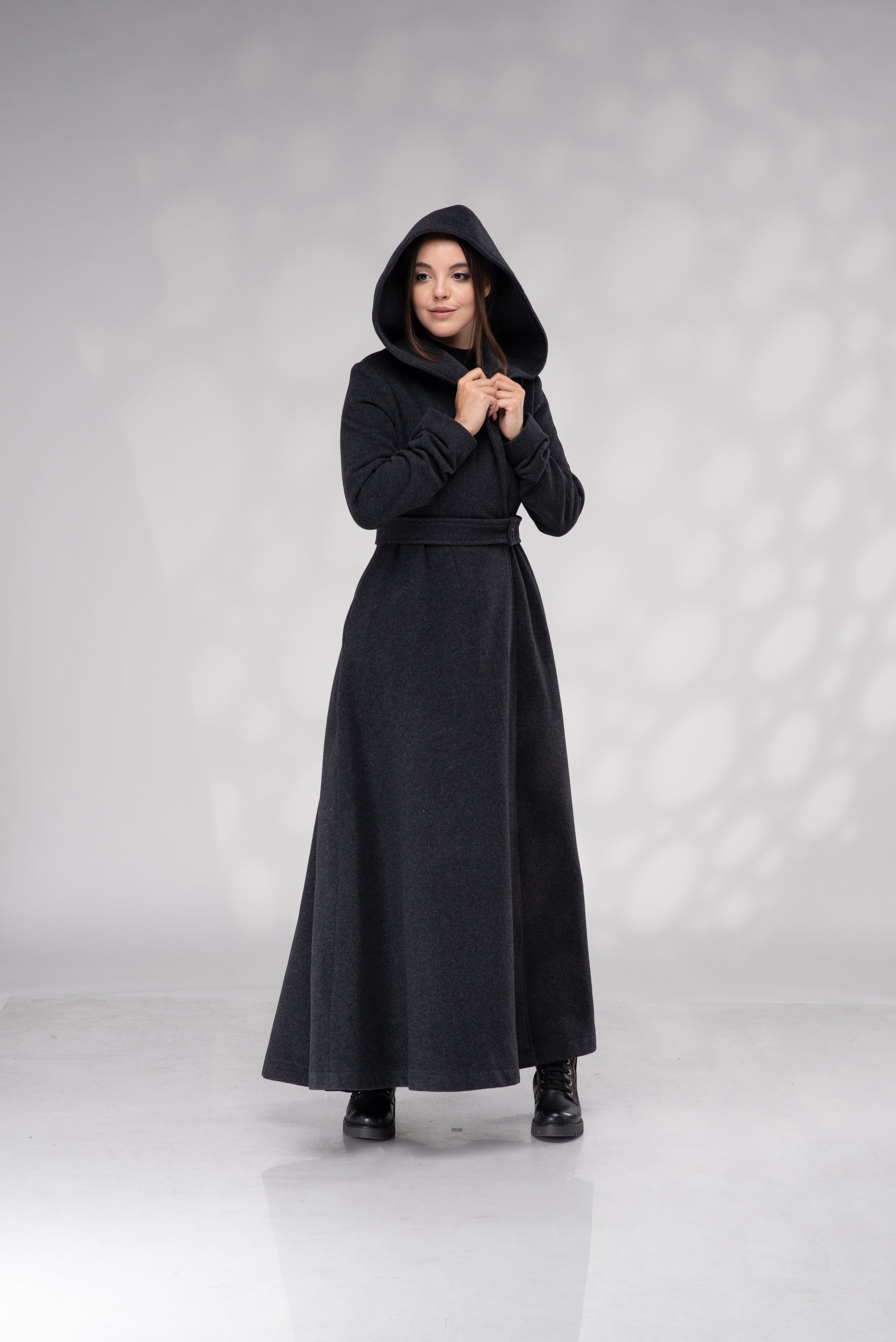 Hooded Maxi Wool Coat – Elegant Full Length Winter Coat