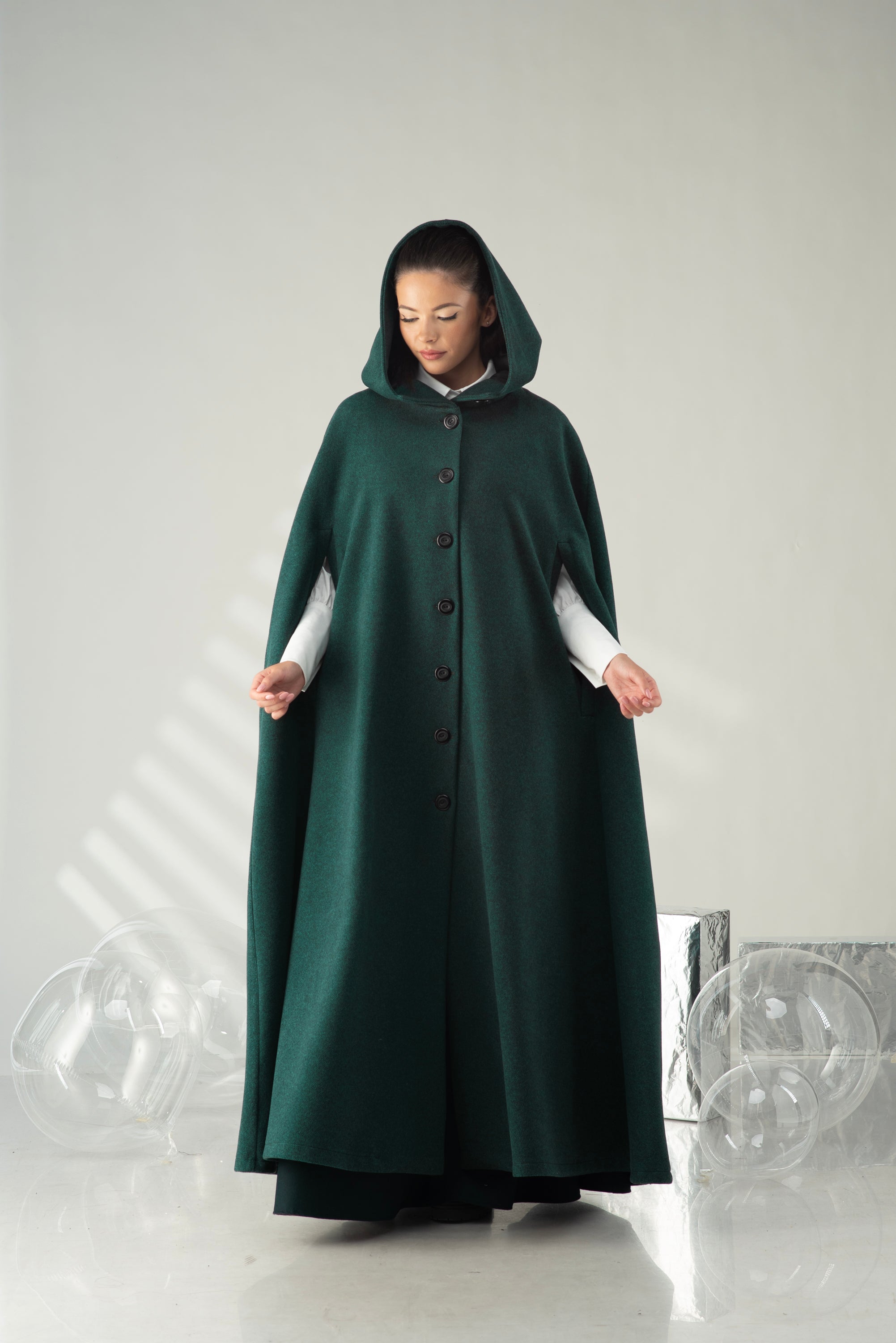 Hooded Wool Cape Coat – Dramatic Full Length Winter Cape