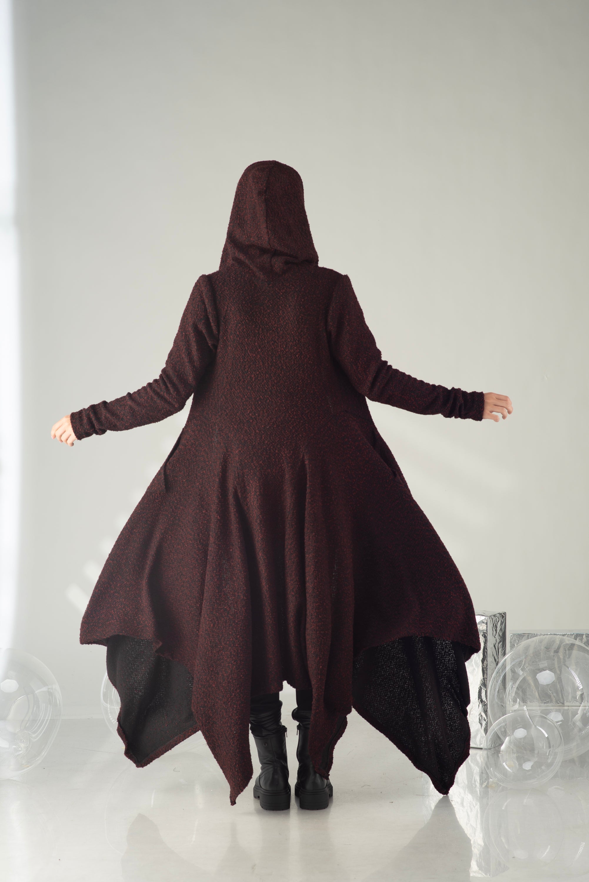 Hooded Wool Coat – Dramatic Asymmetrical Designer Outerwear