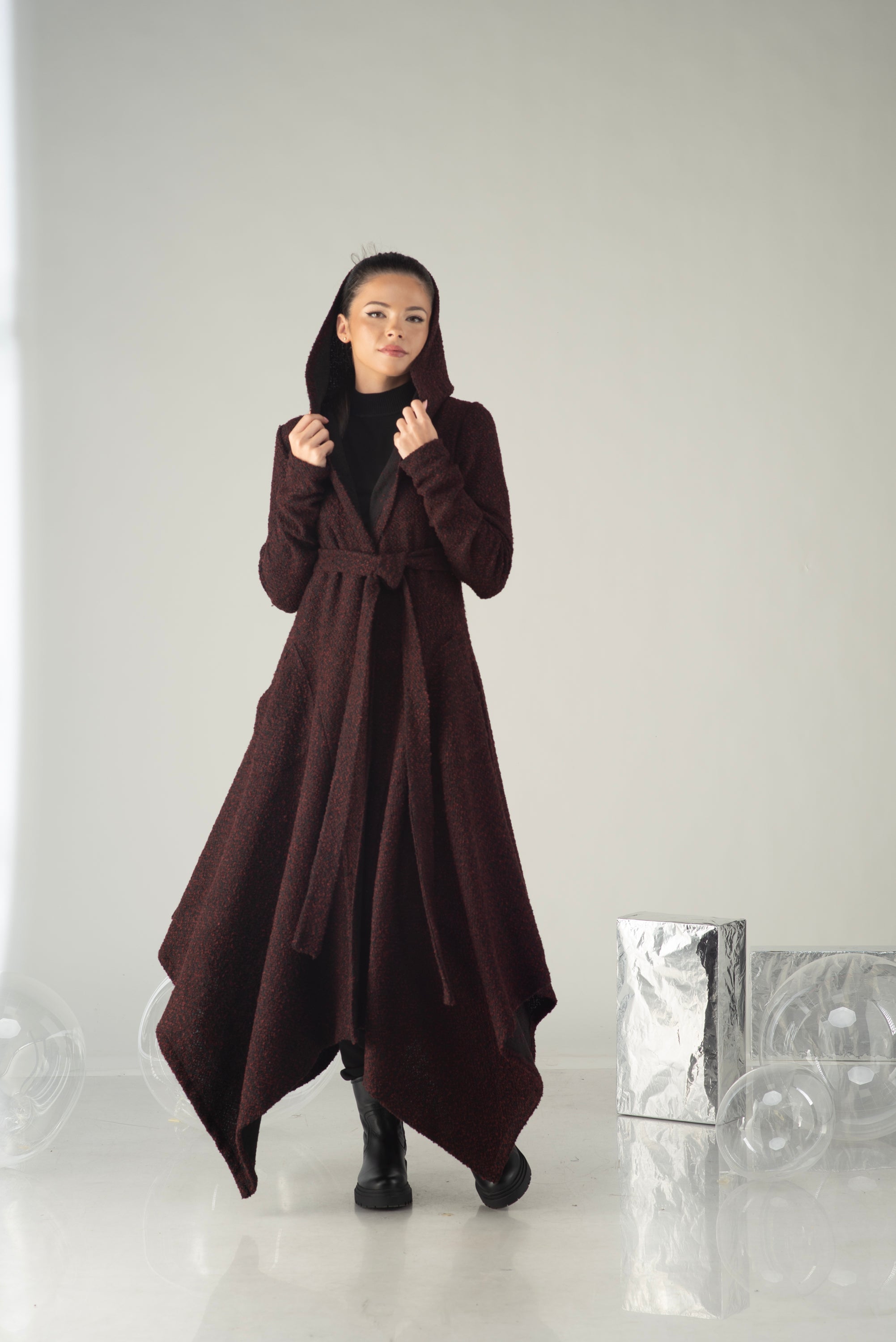 Hooded Wool Coat – Dramatic Asymmetrical Designer Outerwear