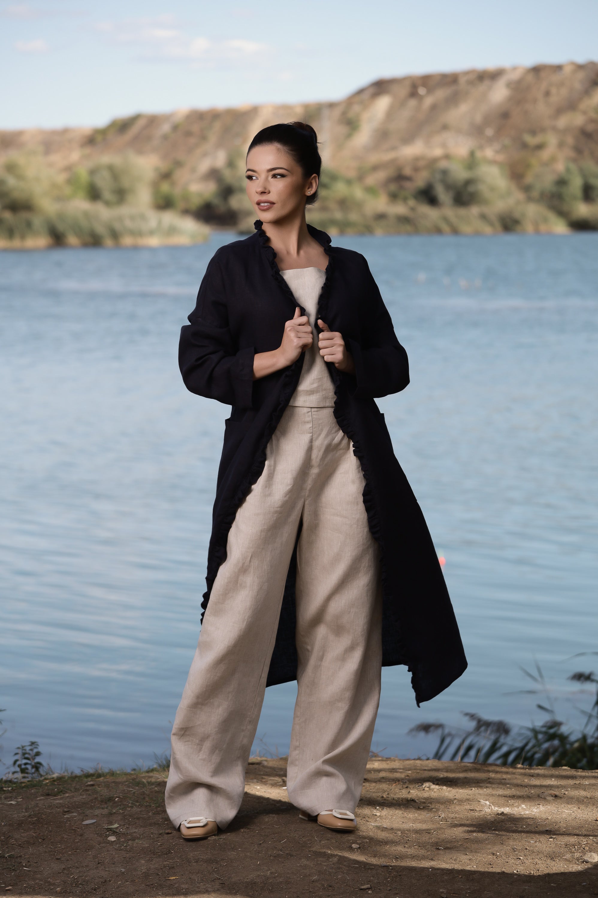 Linen Robe Jacket – Long Lightweight Layer with Belt and Pockets