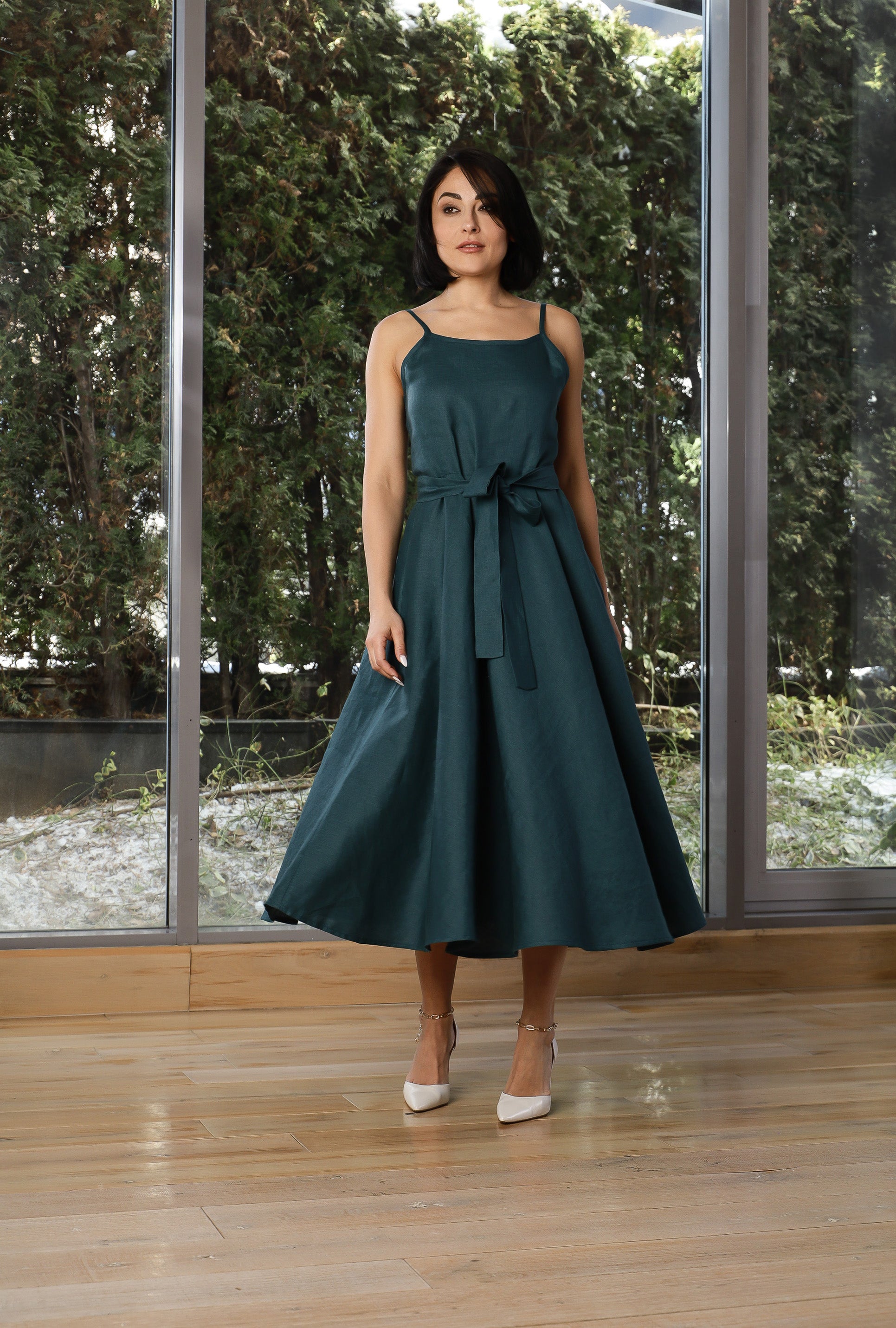 Linen Slip Dress for Women – Tie Waist Midi Dress