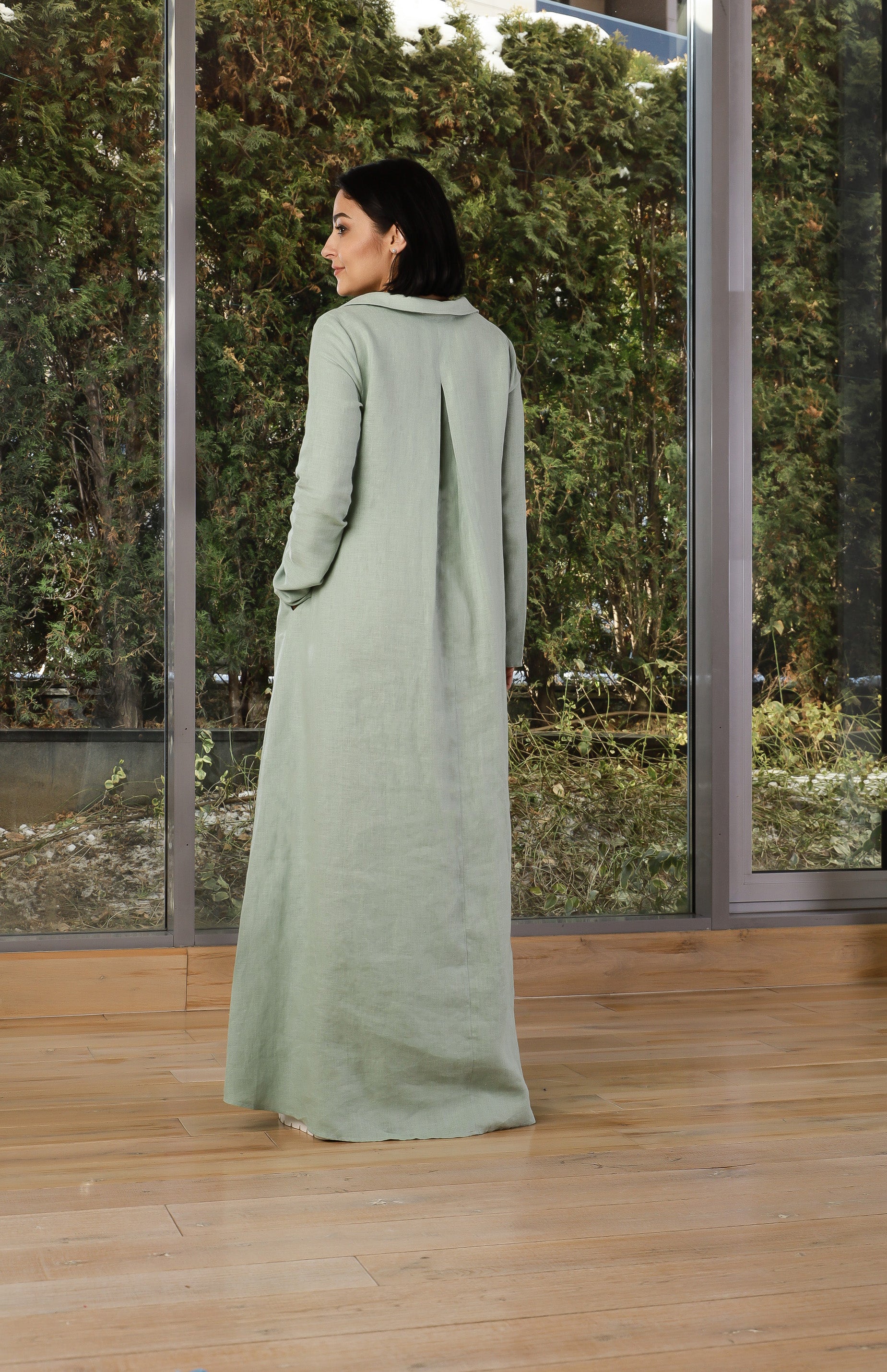 Long Linen Dress with Pockets – Relaxed A-Line Dress