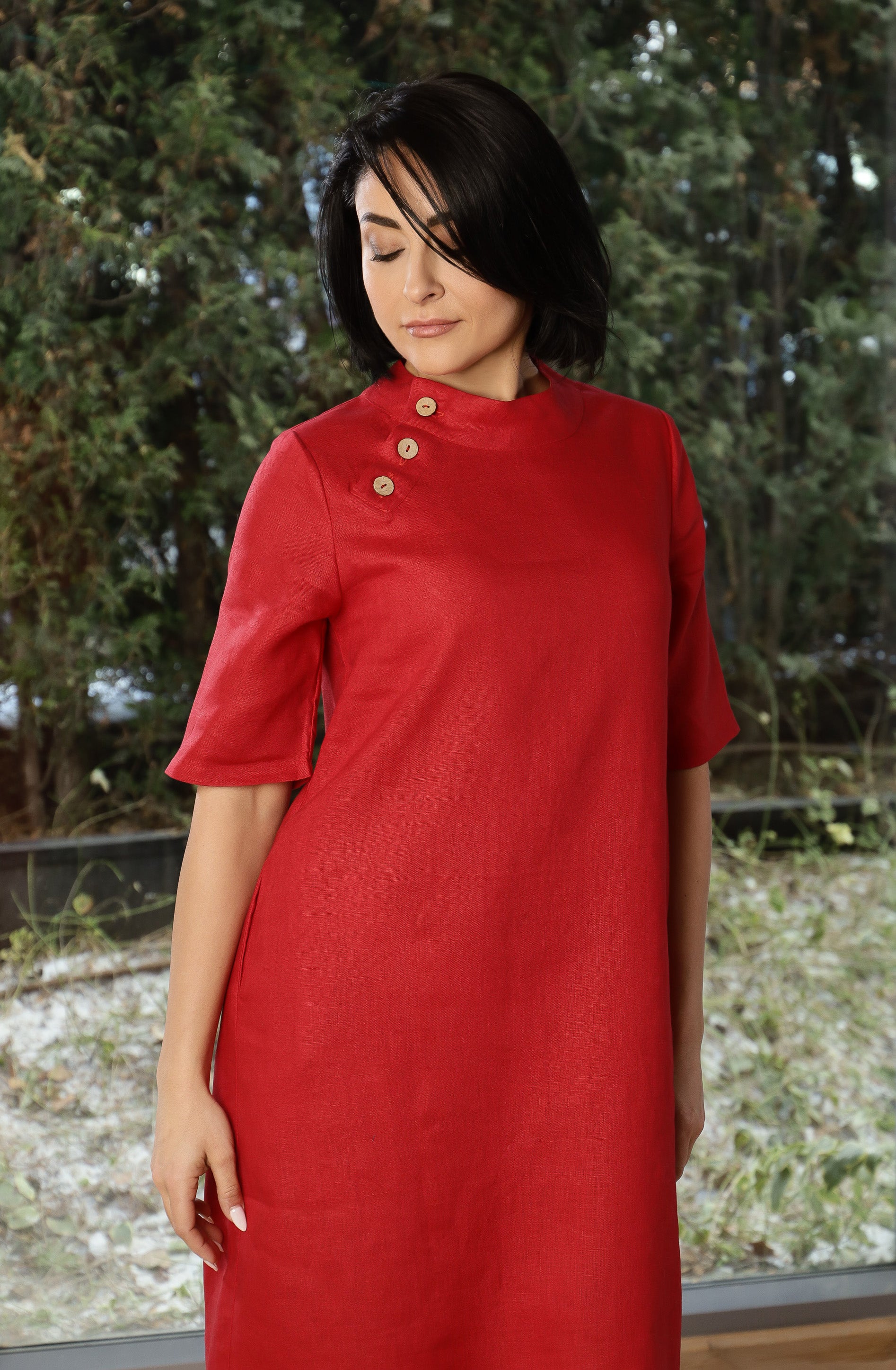 Minimalist Linen Tunic Dress – Relaxed Tailored Fit