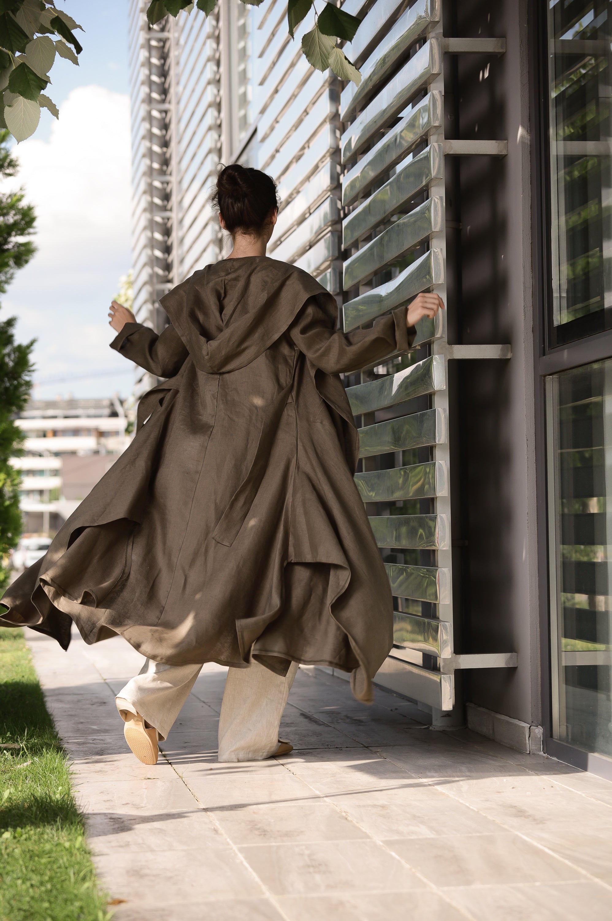 Organic Linen Jacket with Hoodie