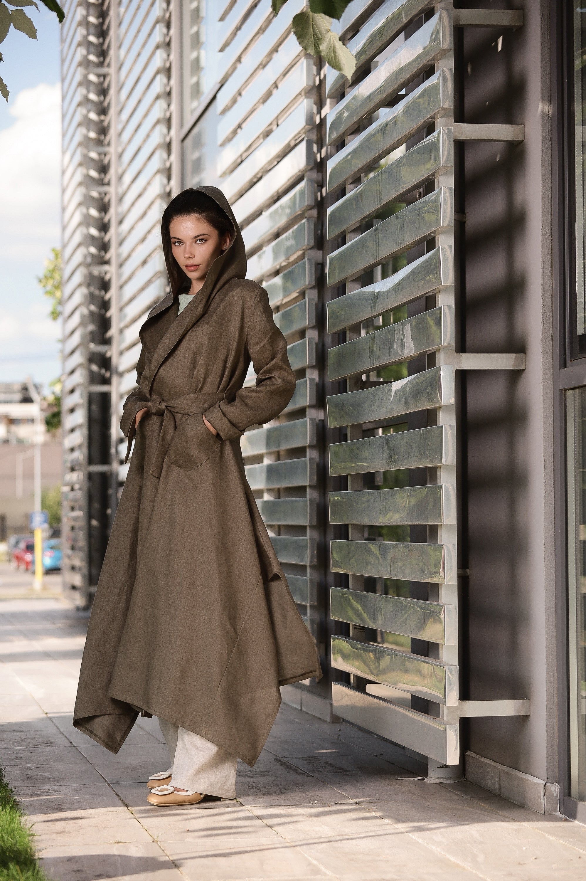 Organic Linen Jacket with Hoodie