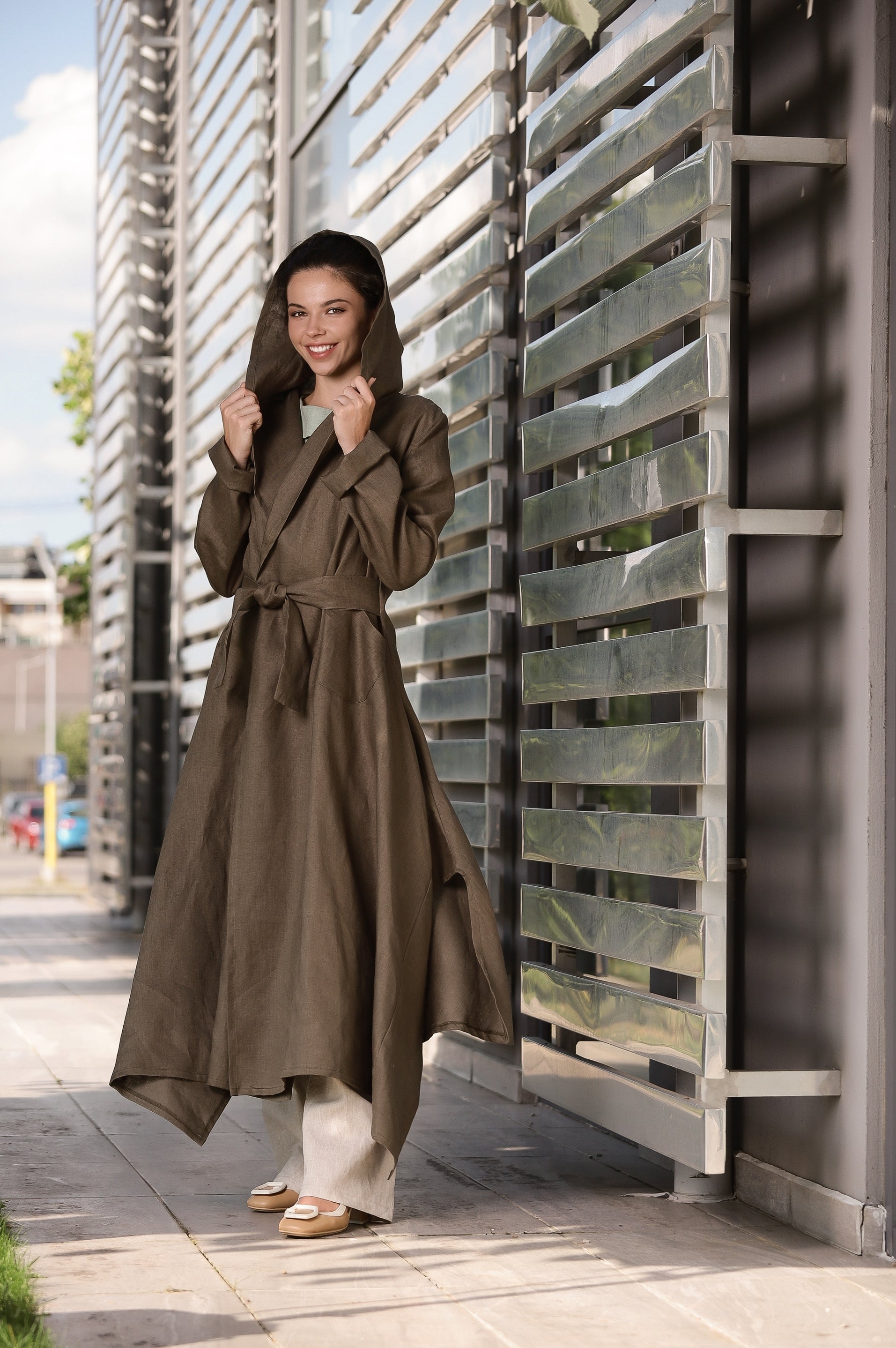 Organic Linen Jacket with Hoodie