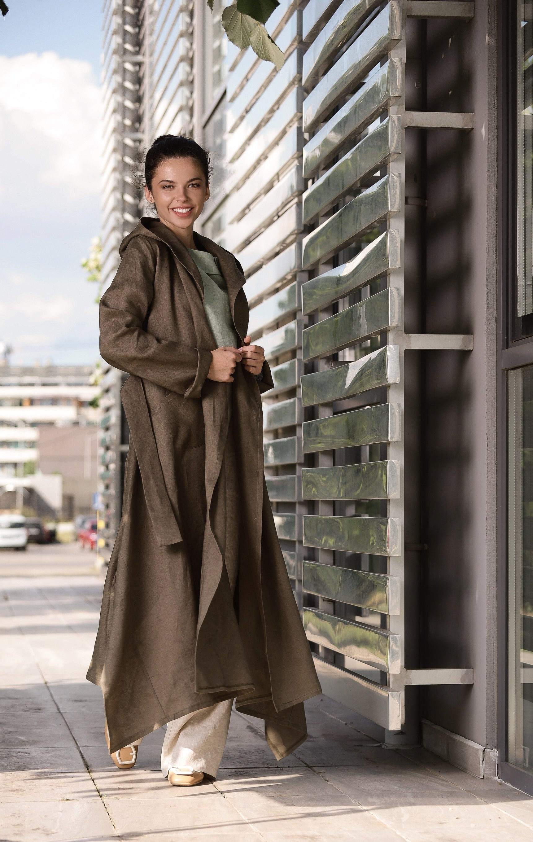 Organic Linen Jacket with Hoodie