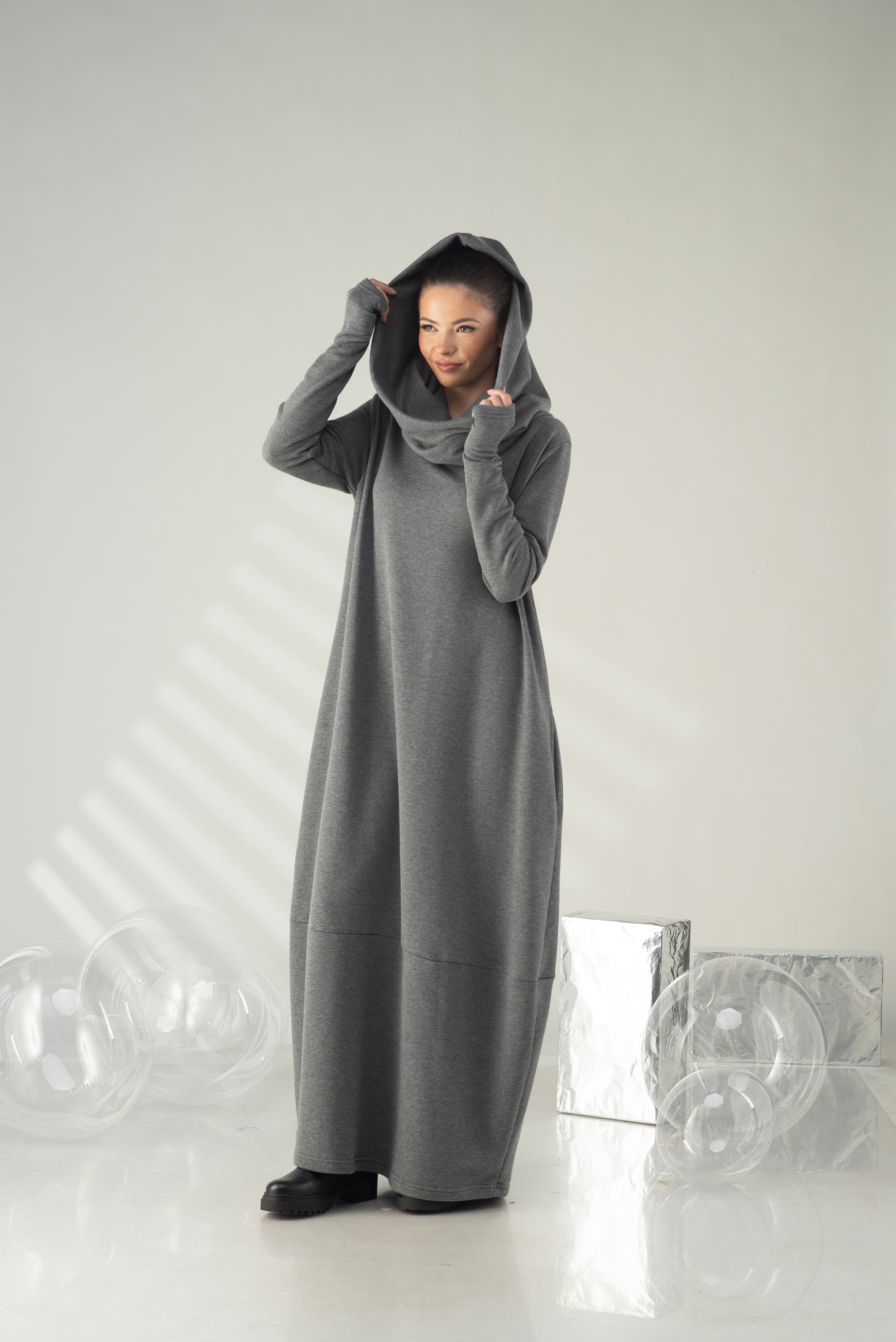 winter and hooded maxi dresses Oversized Hooded Maxi Dress – Winter Cocoon Dress