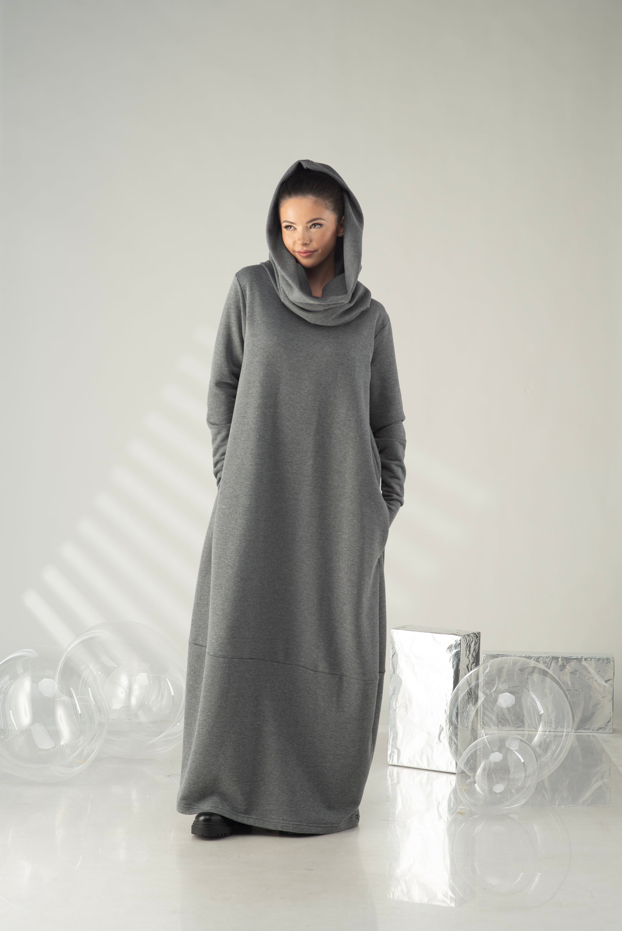 Oversized Hooded Maxi Dress – Winter Cocoon Dress