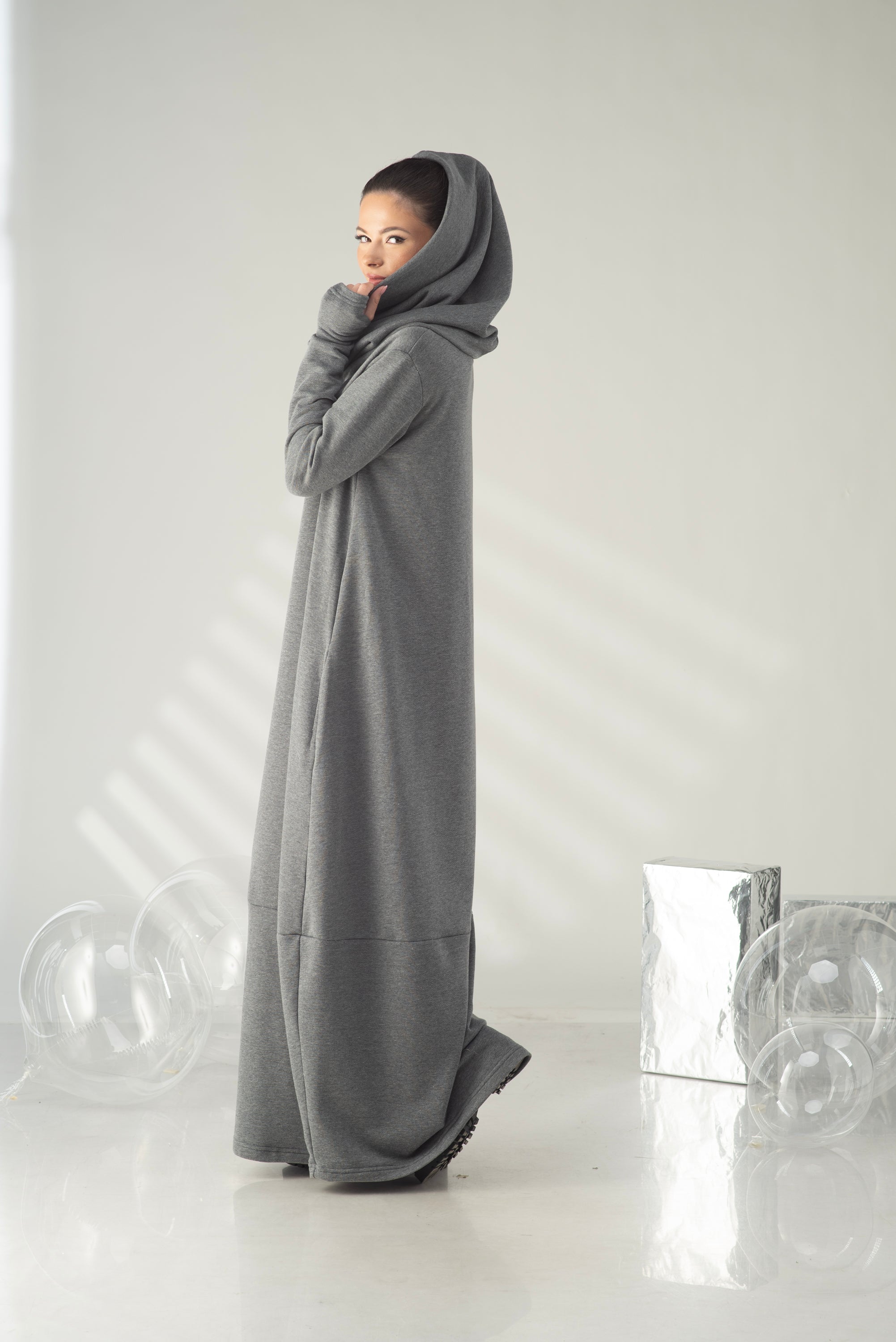 Oversized Hooded Maxi Dress – Winter Cocoon Dress