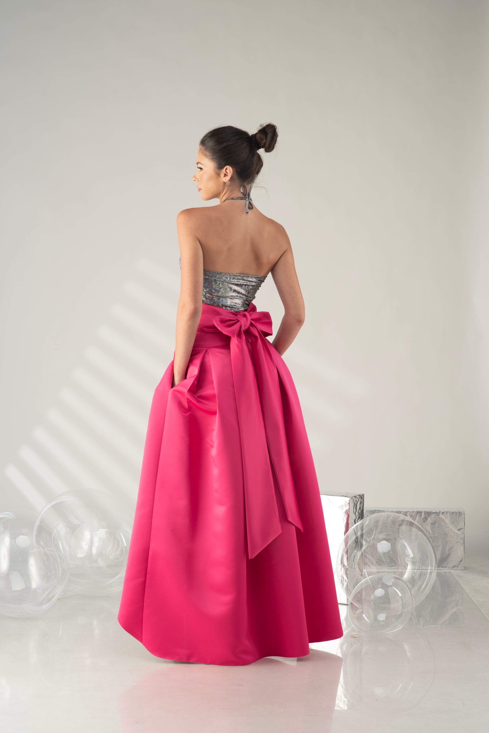 Pink High Low Formal Skirt with Bow – Elegant Occasion Skirt