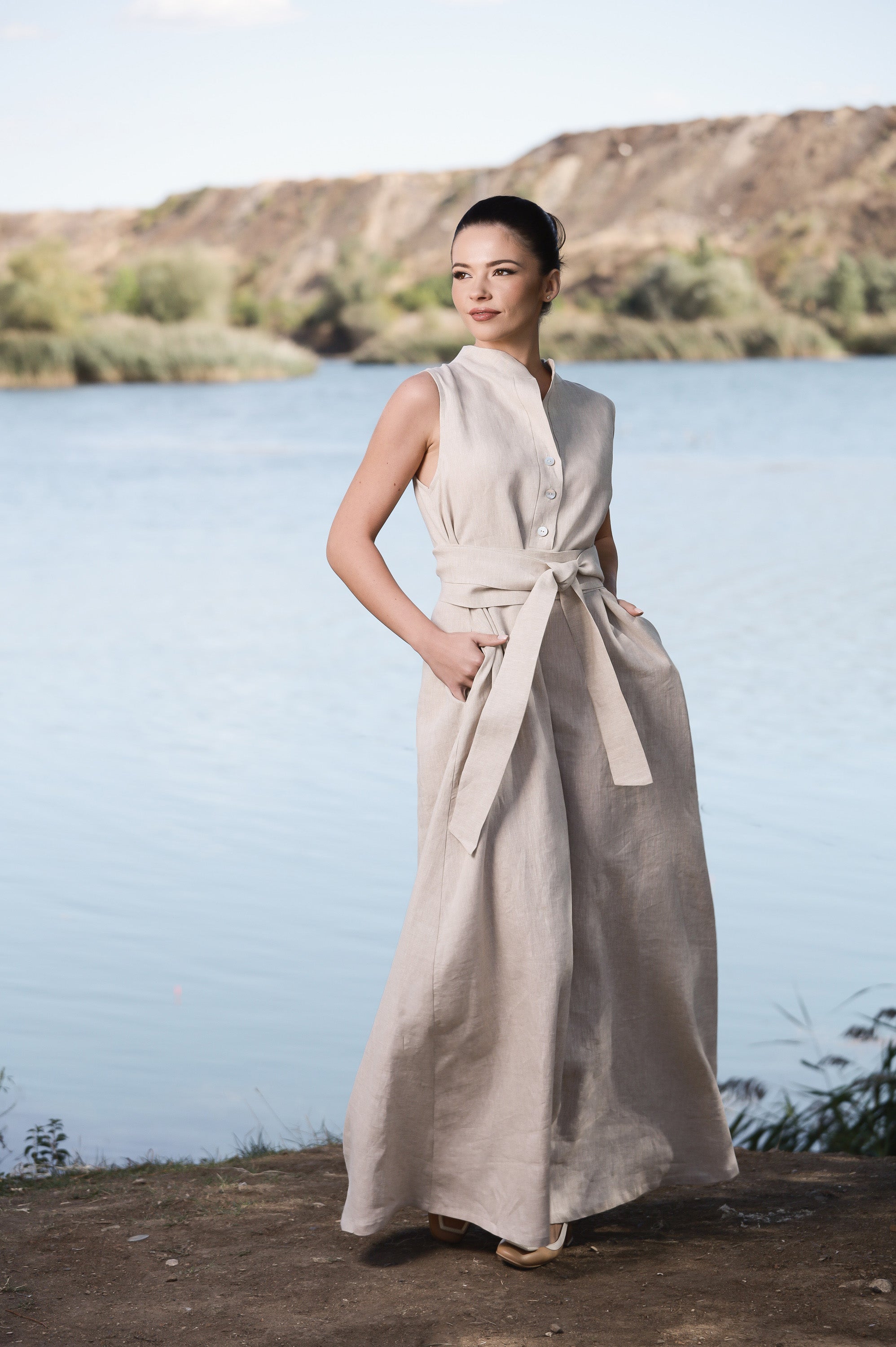 Sleeveless Organic Linen Maxi Dress