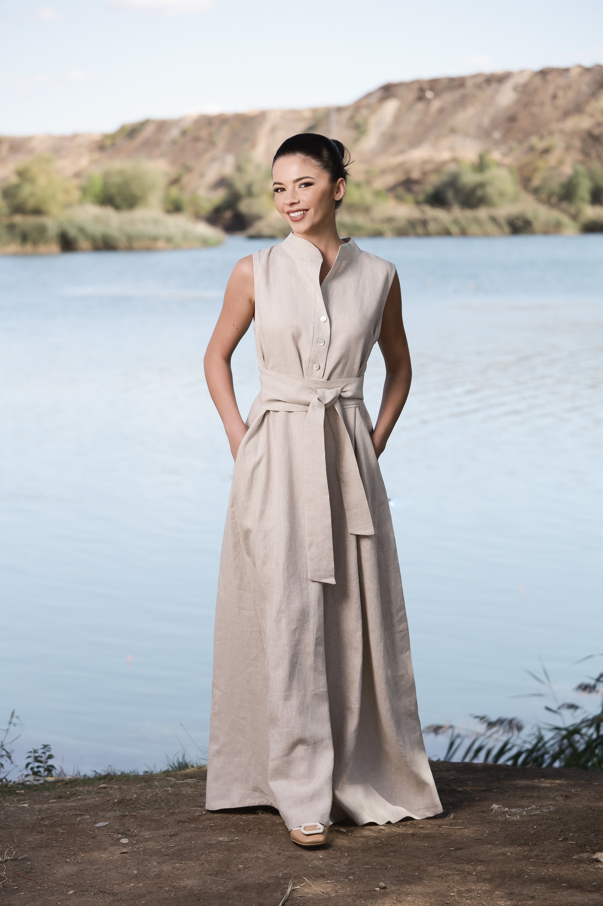 Sleeveless Organic Linen Maxi Dress