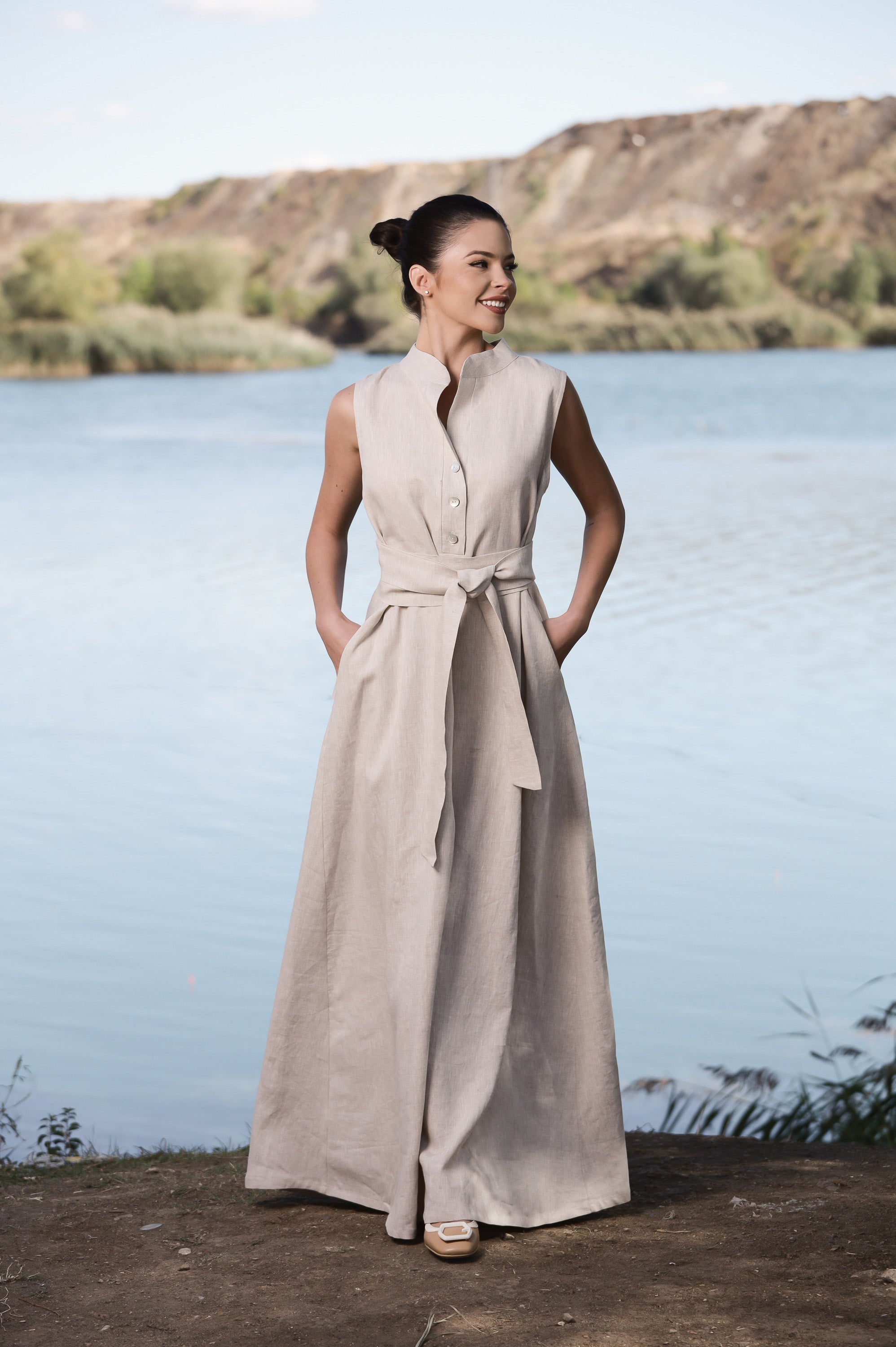 Sleeveless Organic Linen Maxi Dress