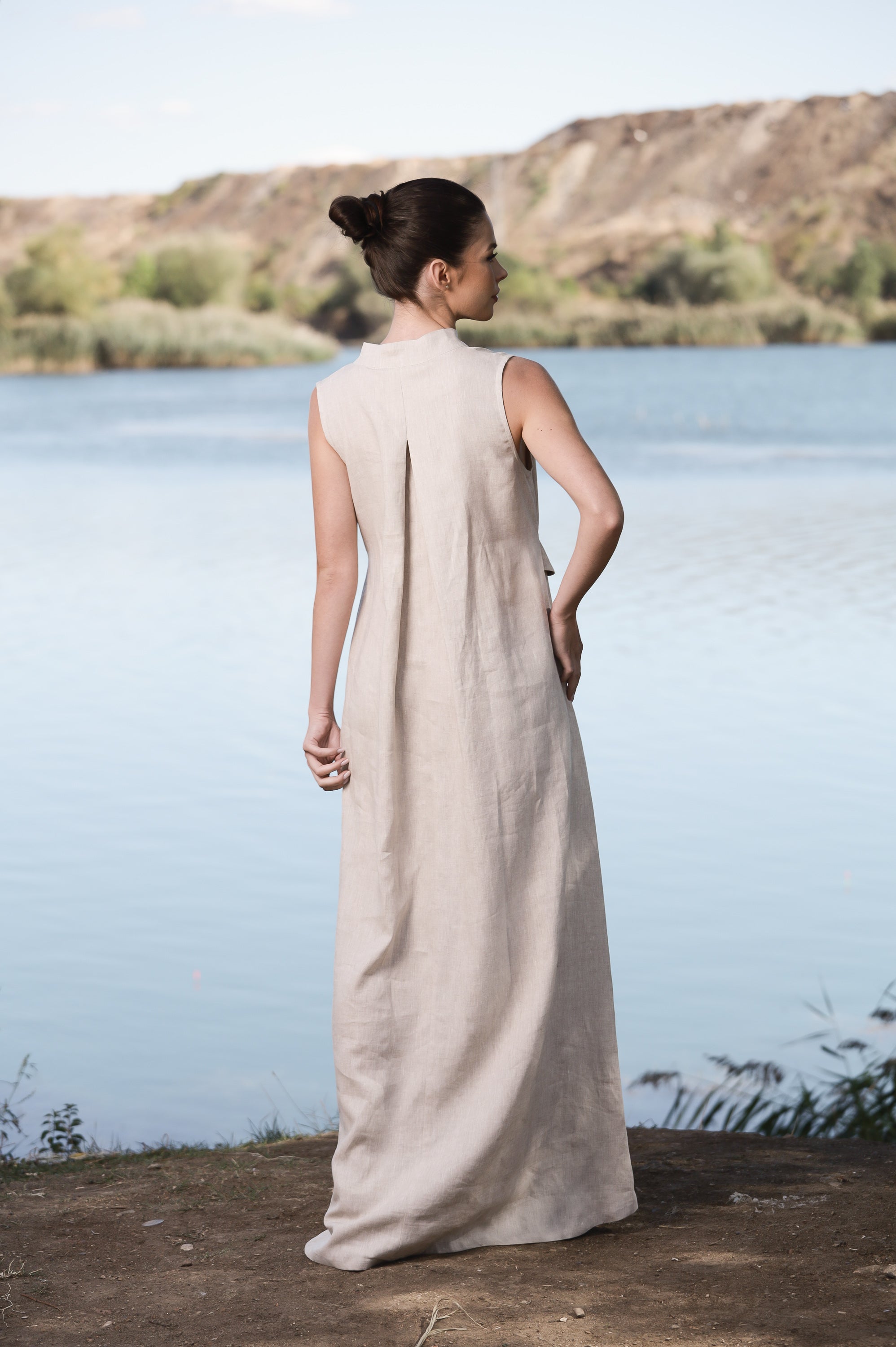 Sleeveless Organic Linen Maxi Dress