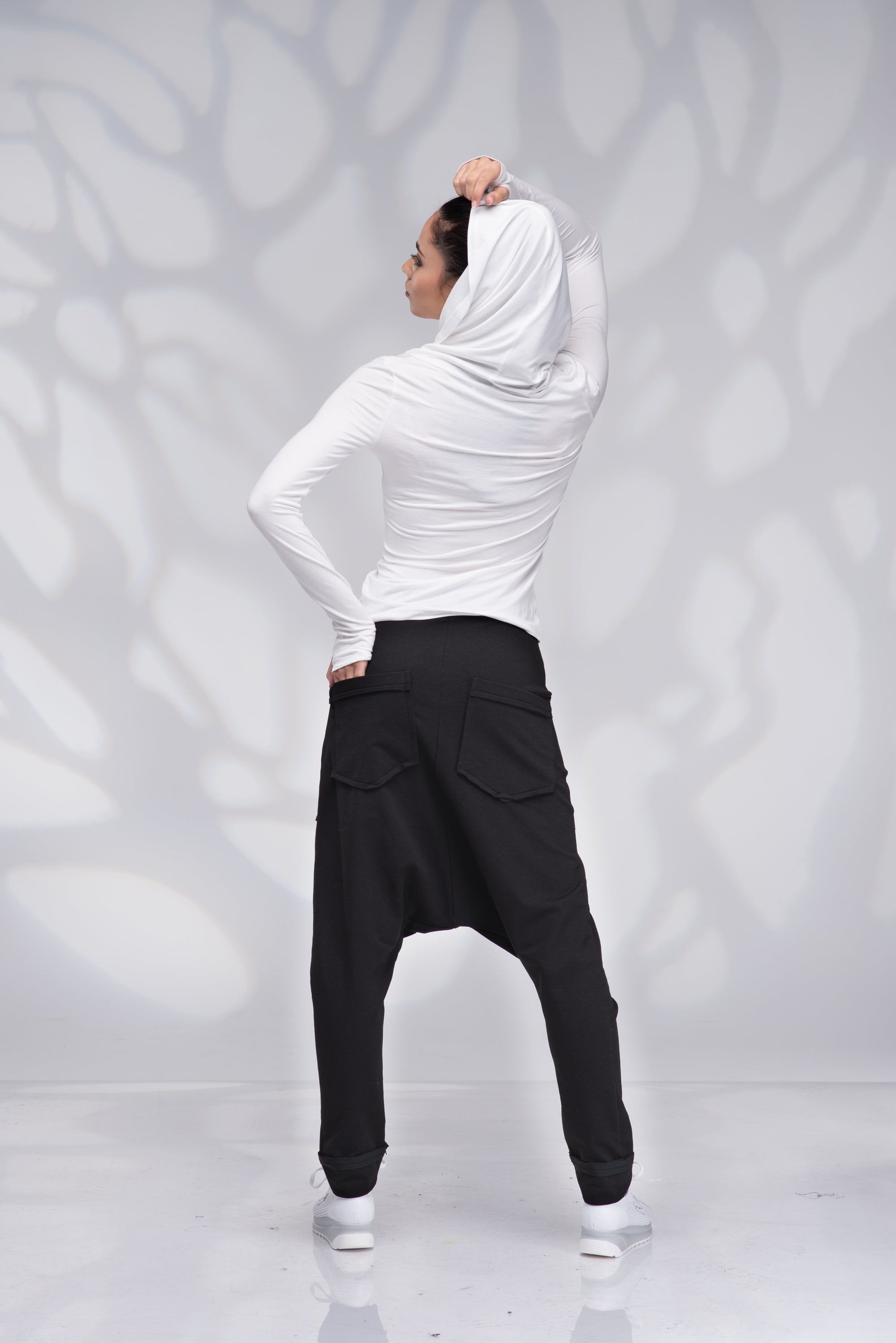 White Hoodie Top for Women with Thumb Hole Sleeves
