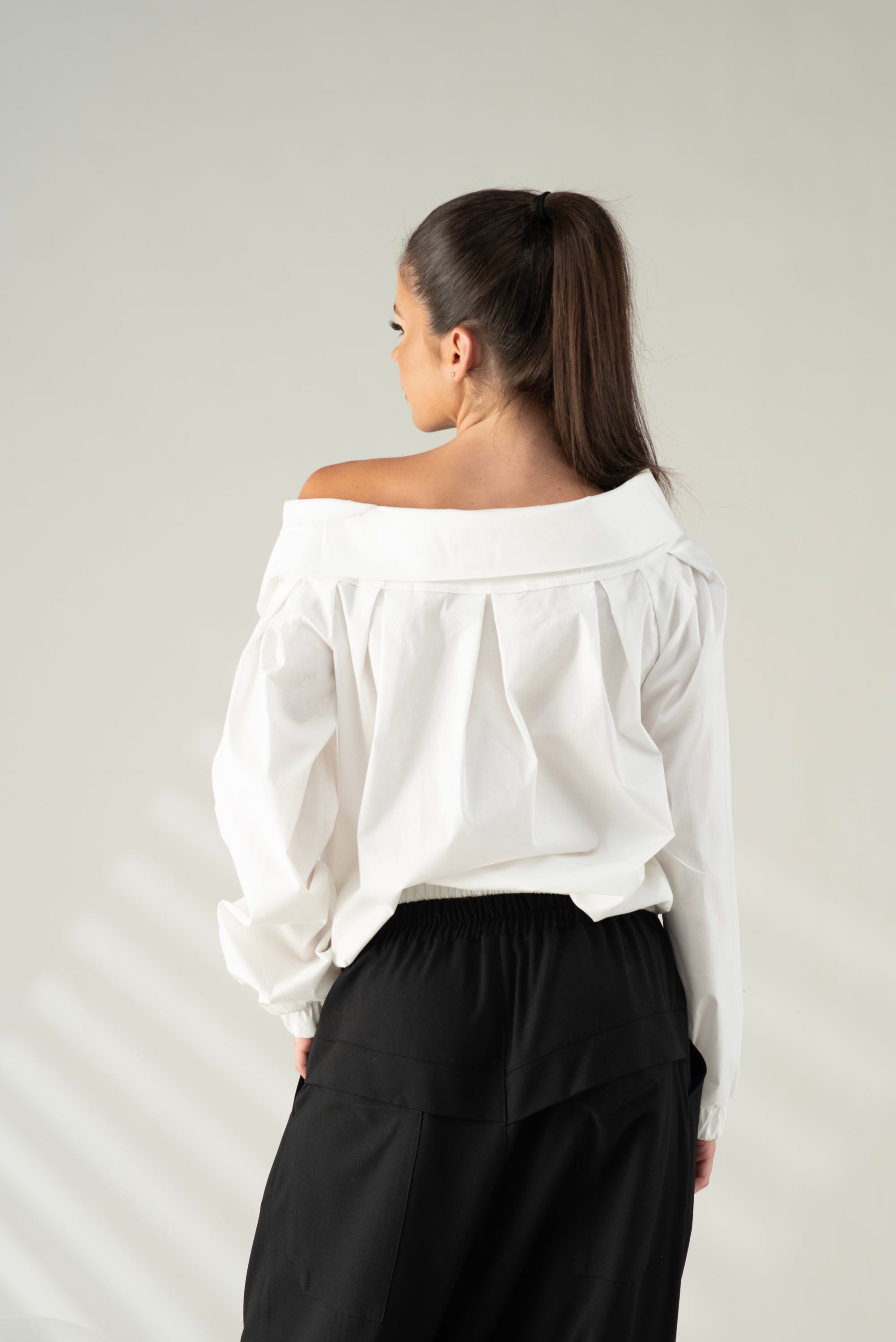 White Off Shoulder Blouse – Architectural Cotton Statement Top