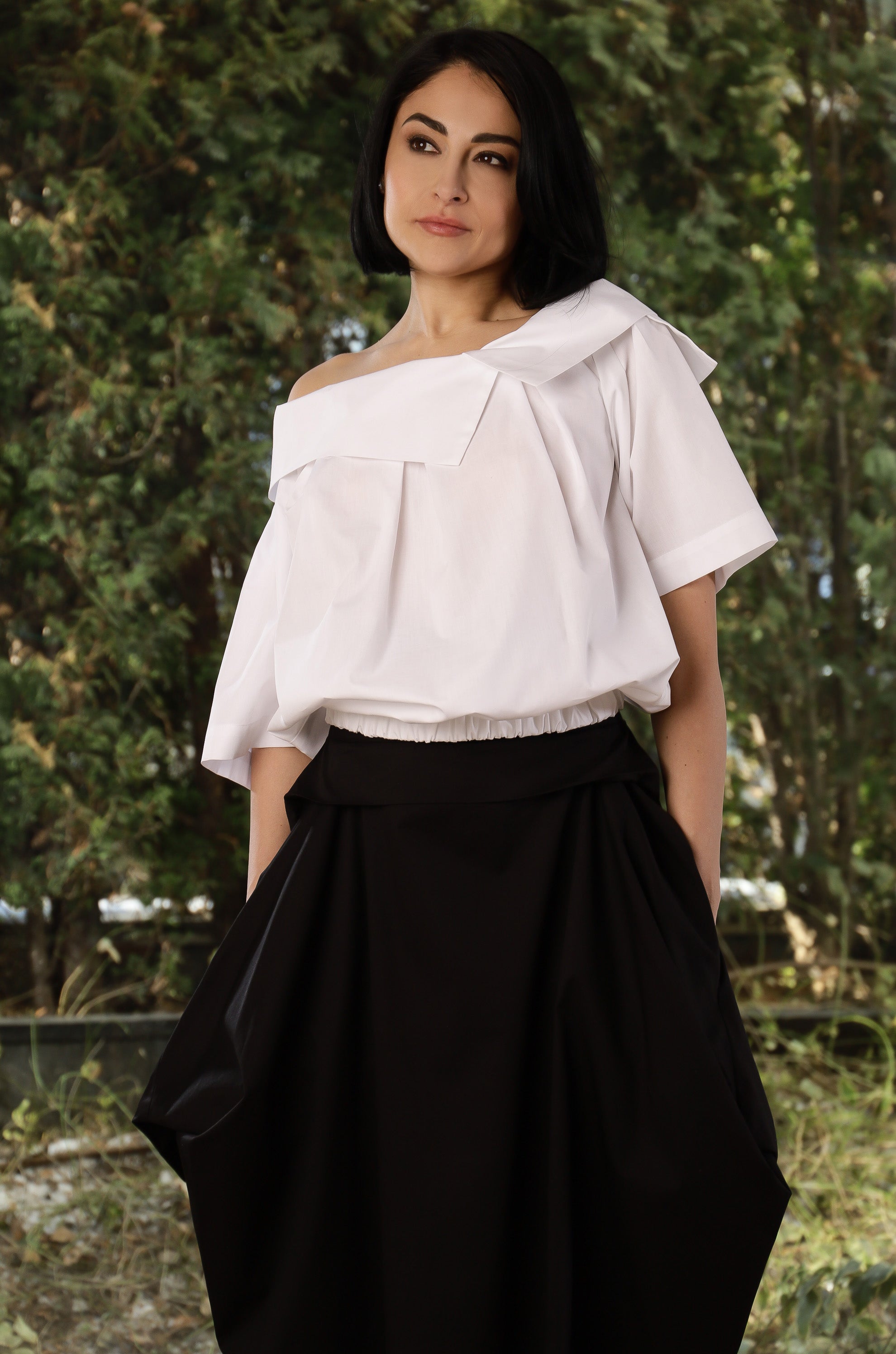 White Off Shoulder Blouse – Minimalist Oversized Statement Top