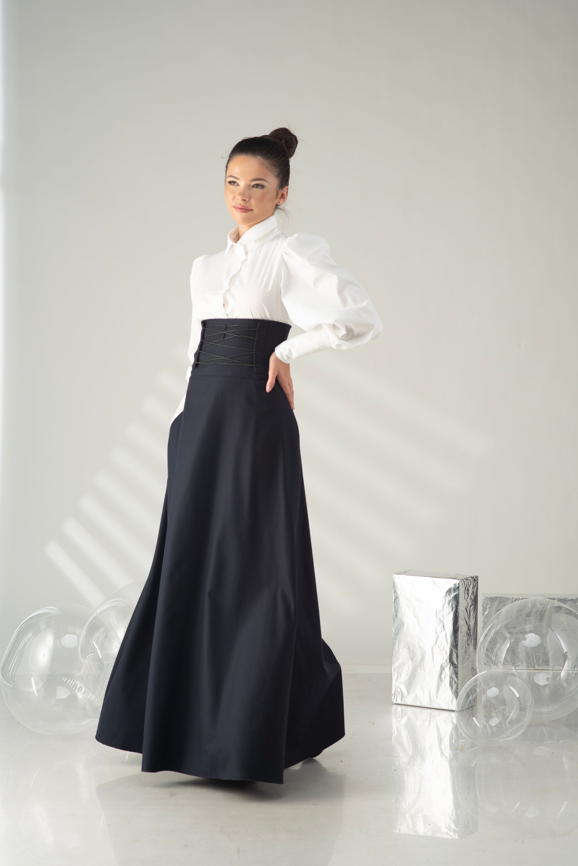 White Puff Sleeve Blouse – Elegant Statement Cotton Shirt