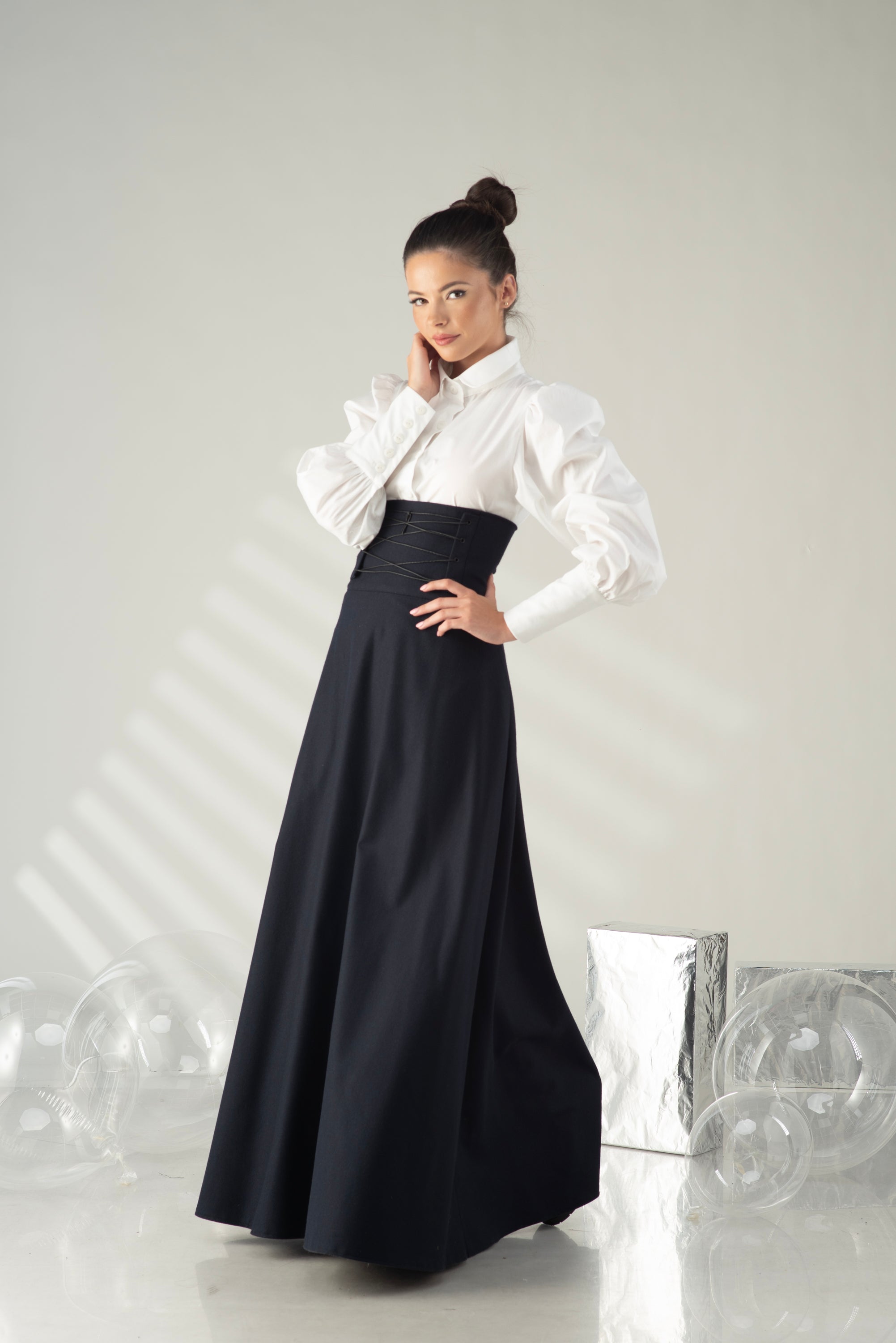 White Puff Sleeve Blouse – Elegant Statement Cotton Shirt