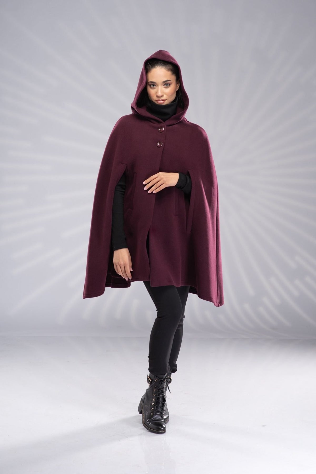Wool Hooded Cape Coat Winter Short Cloak Wool Poncho