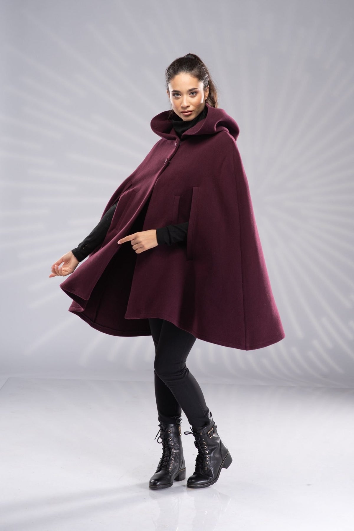 Wool Hooded Cape Coat Winter Short Cloak Wool Poncho