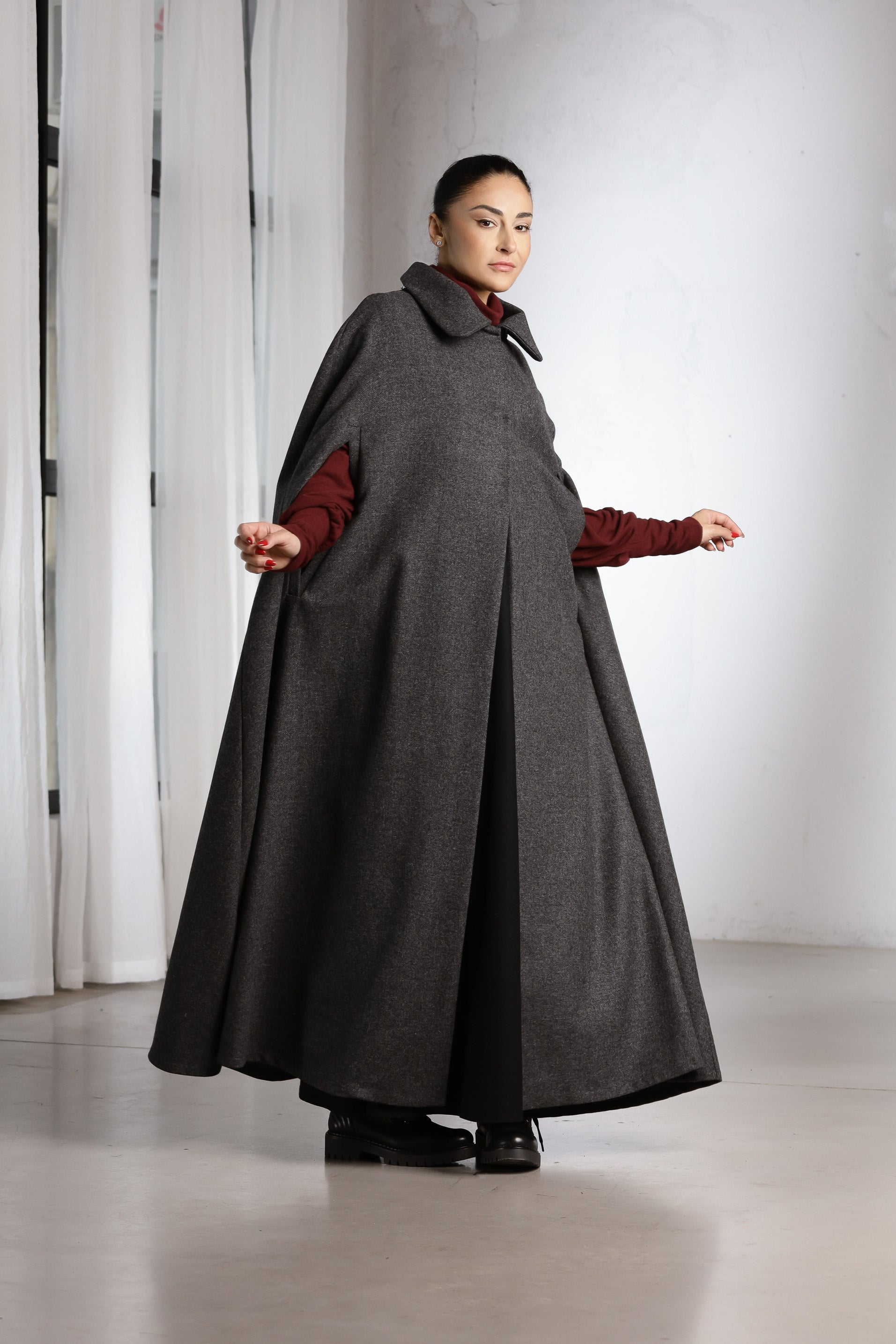 Wool Hooded Cape for Women – Medieval Inspired Maxi Coat