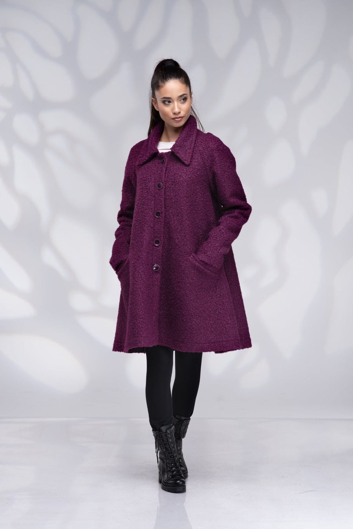 Wool Swing Plus Size Short A-Line Burnt Orange Coat